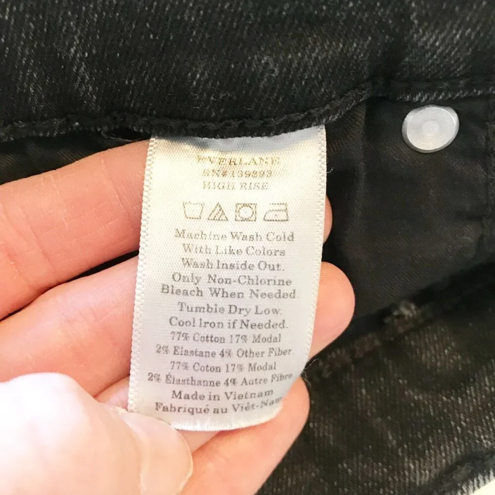 EVERLANE Stretch High Rise Skinny Button Flap Ankle Black Denim Jeans Womens 27 - Picture 6 of 9